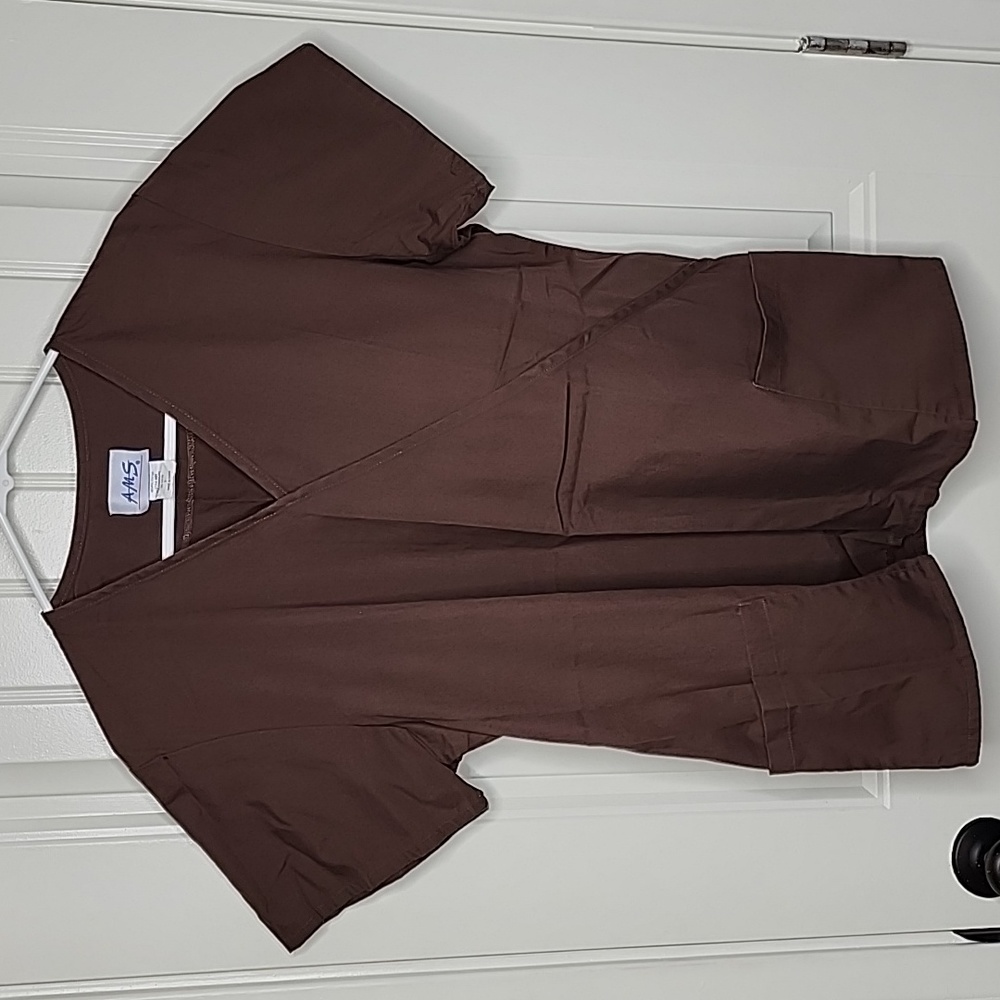 AMS Brown V Neck Scrub Top with Pockets